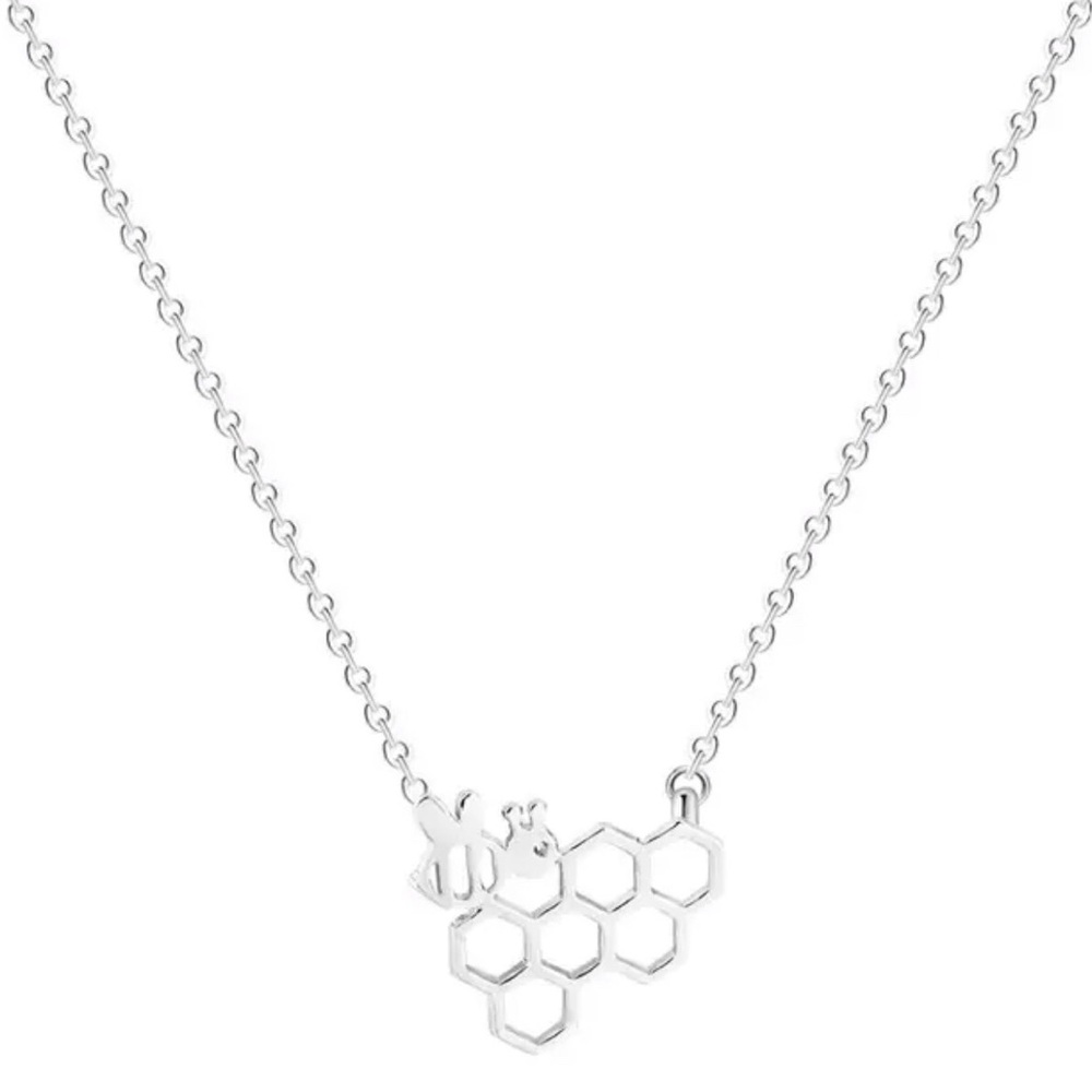 Silver Honeycomb Bee Necklace